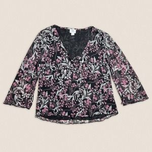 Y2K‎ Floral Long Sleeve Blouse Top | Size Large | Apt. 9 |
